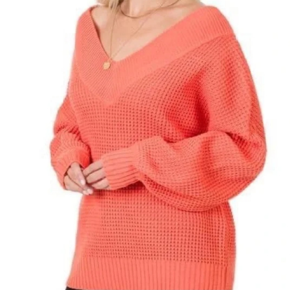 Zenana Premium Coral Knit Sweater Women's Size XL V Cut Neck